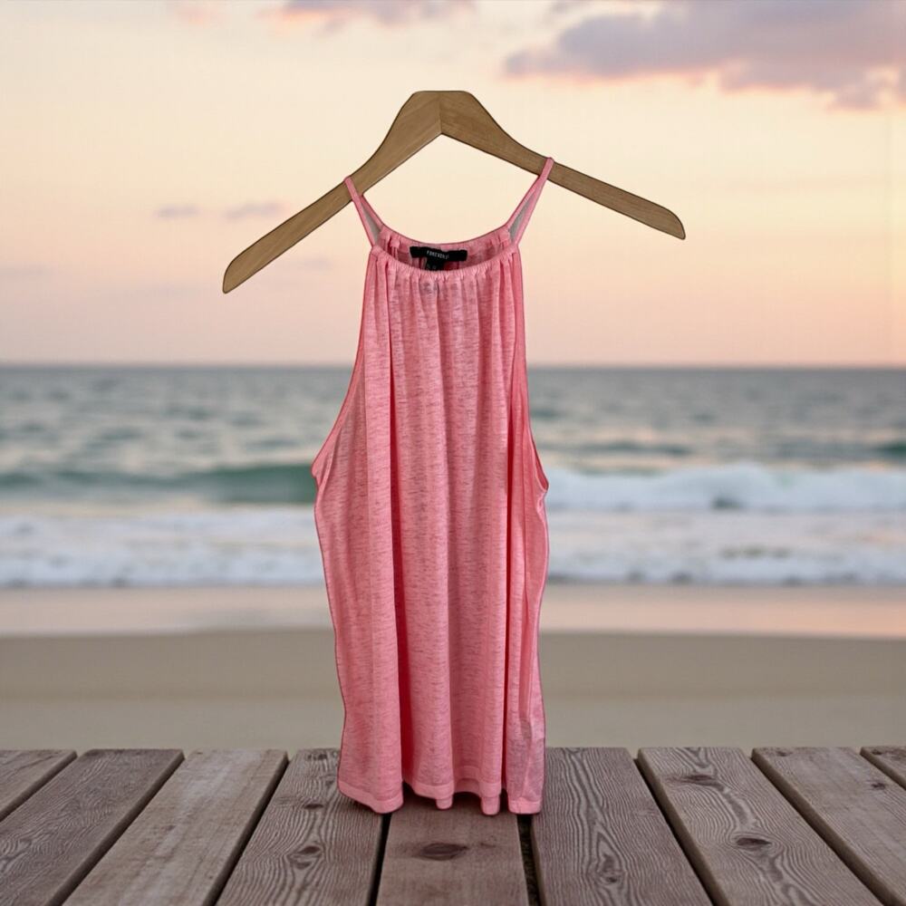 FOREVER 21 Women's Burn Out Halter Tank Top Pink XS Coquette Summer Fairy Ballet